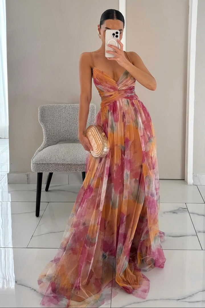 Marceline  - Elegant Painted Floral Maxi Dress