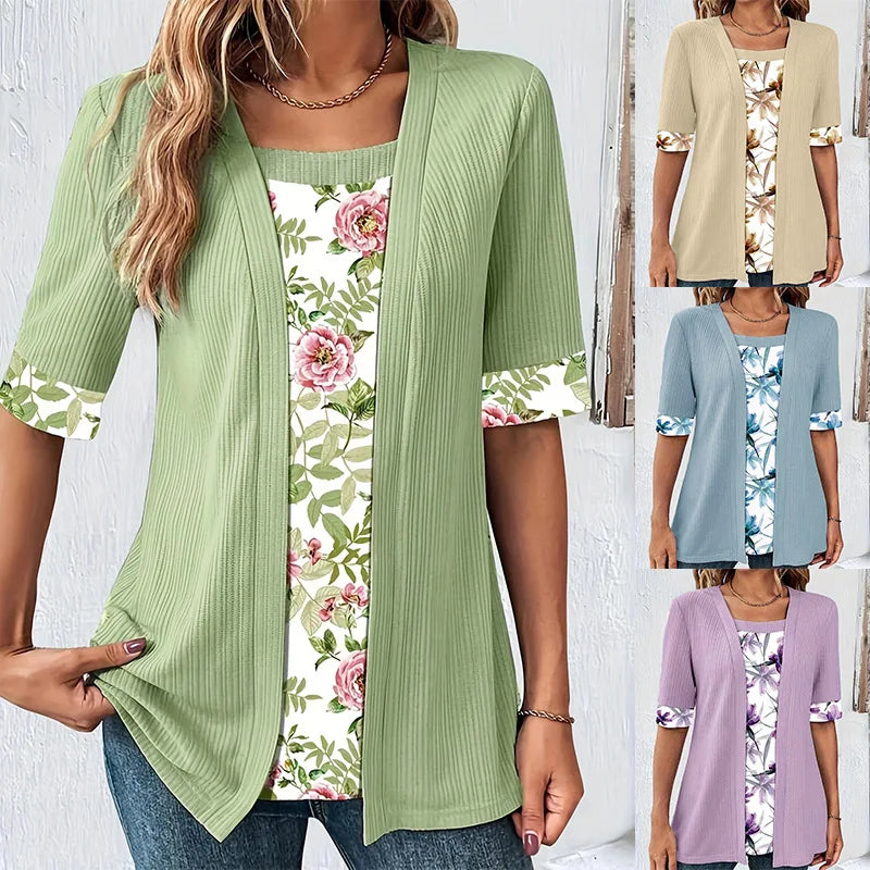ESTHER – DUAL-LAYER FLORAL RELAXED BLOUSE