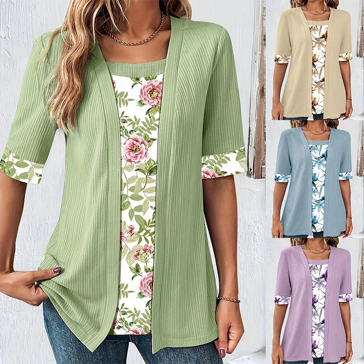 ESTHER – DUAL-LAYER FLORAL RELAXED BLOUSE