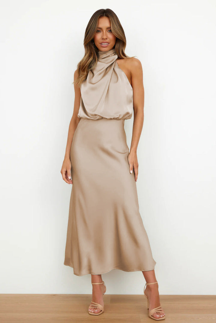 CAI - SATIN HALTERNECK MAXI DRESS